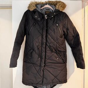 Fur-Trimmed Black Quilted Jacket